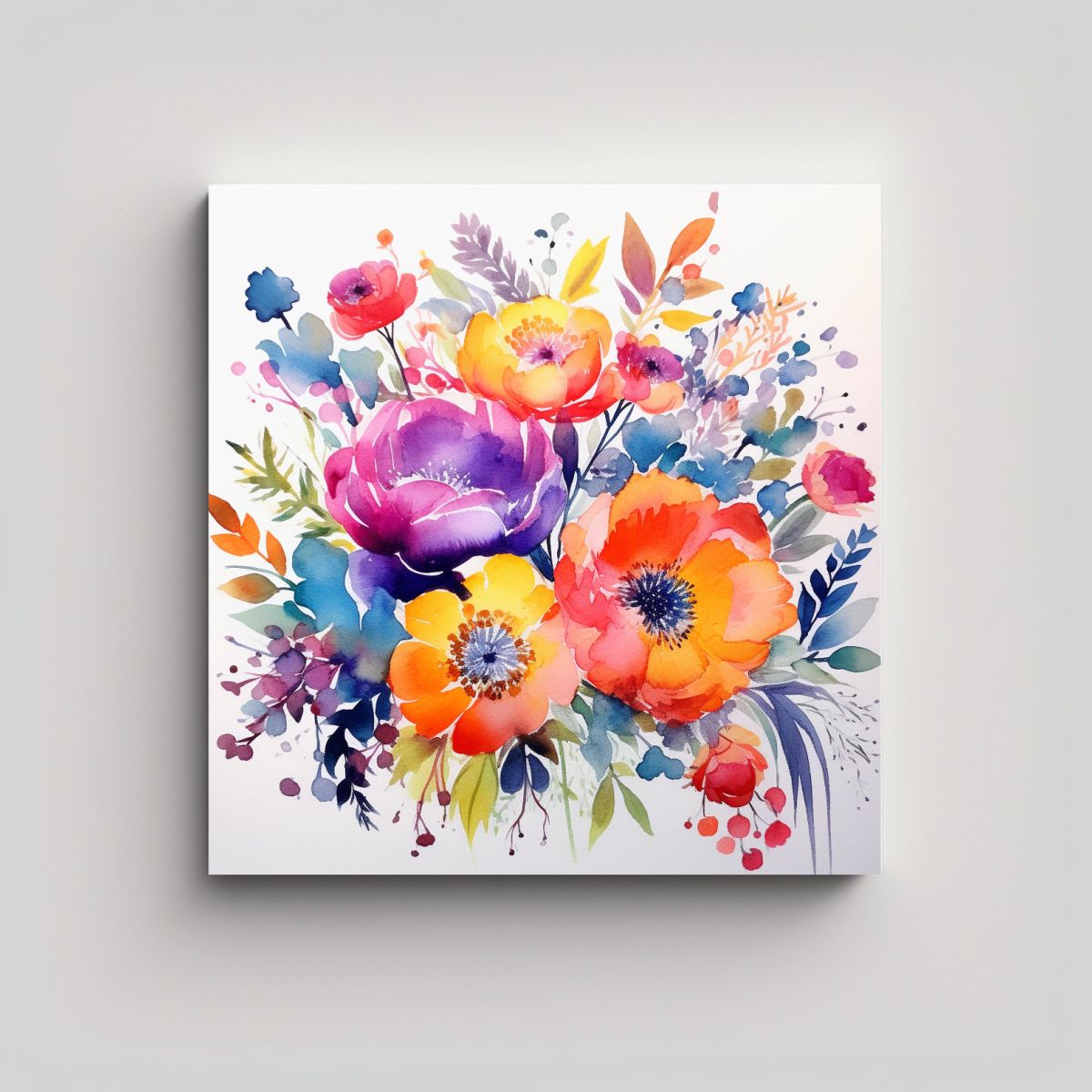 GENERICO - Florales Acuarela Sobre Fondo Blanco Exclusivo 70x70 Cm