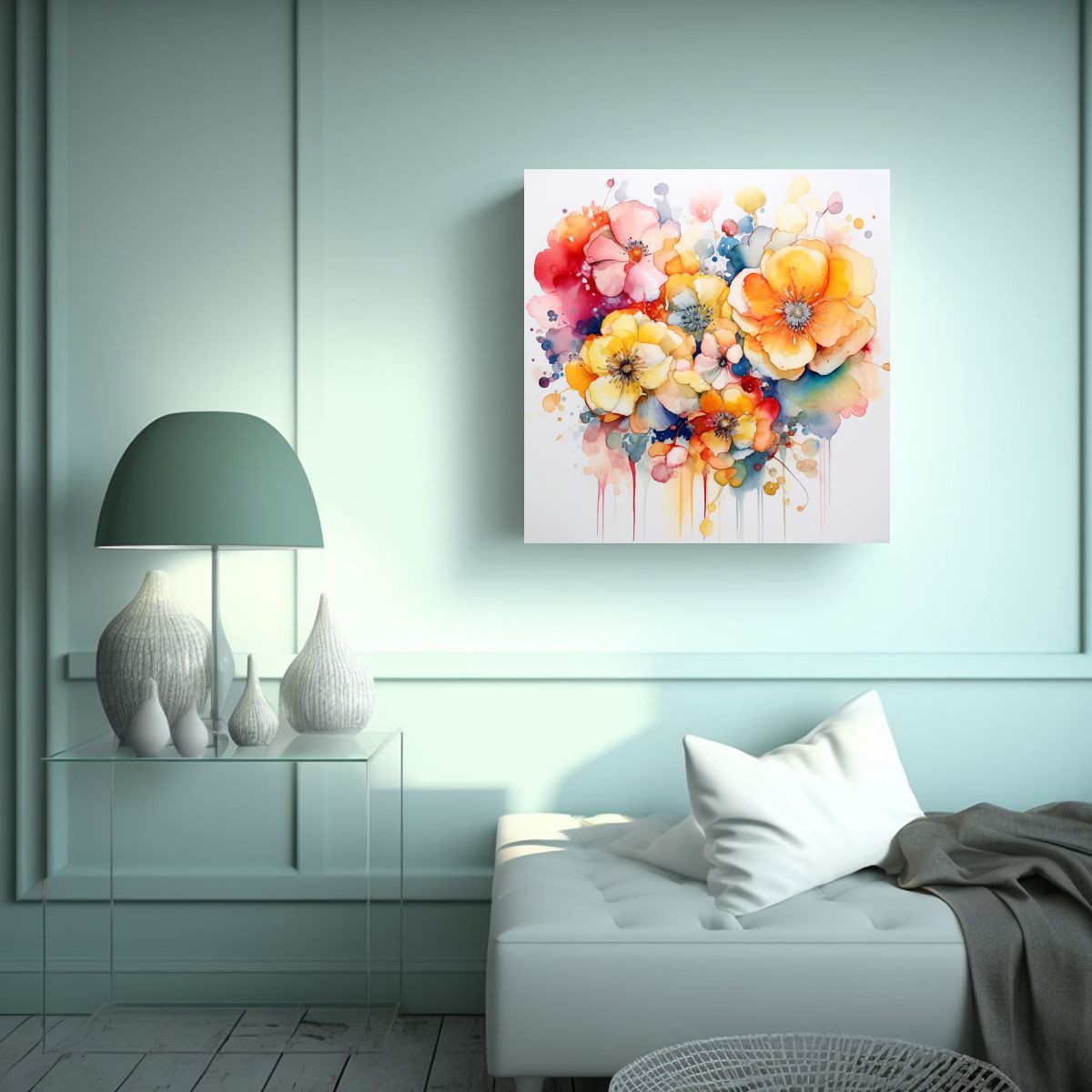 GENERICO - Cuadro Moderno De Florales Acuarela Eterea Al 70x70 Cm