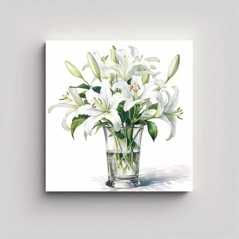 GENERICO - Belleza Moderna Lirios Altos Acuarela En Vaso De 70x70 Cm.