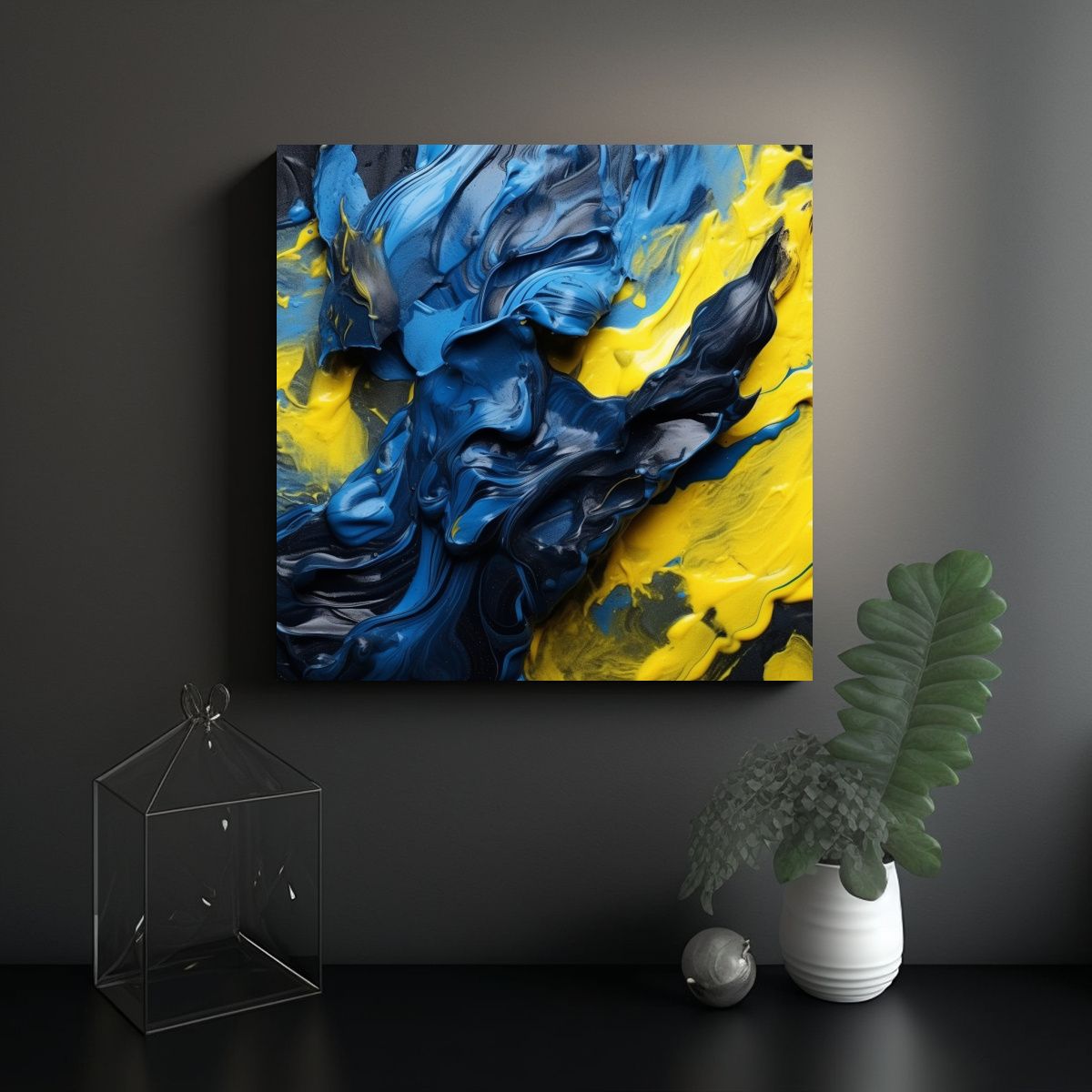 GENERICO - Pintura Con Colores Amarillo Azul Negro Y 70x70 Cm