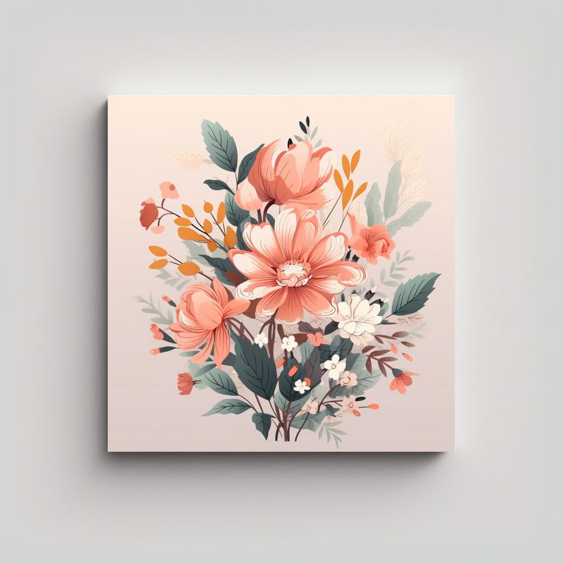 GENERICO - Ilustración Floral En Cuadro Fantástica 80x80 Cm