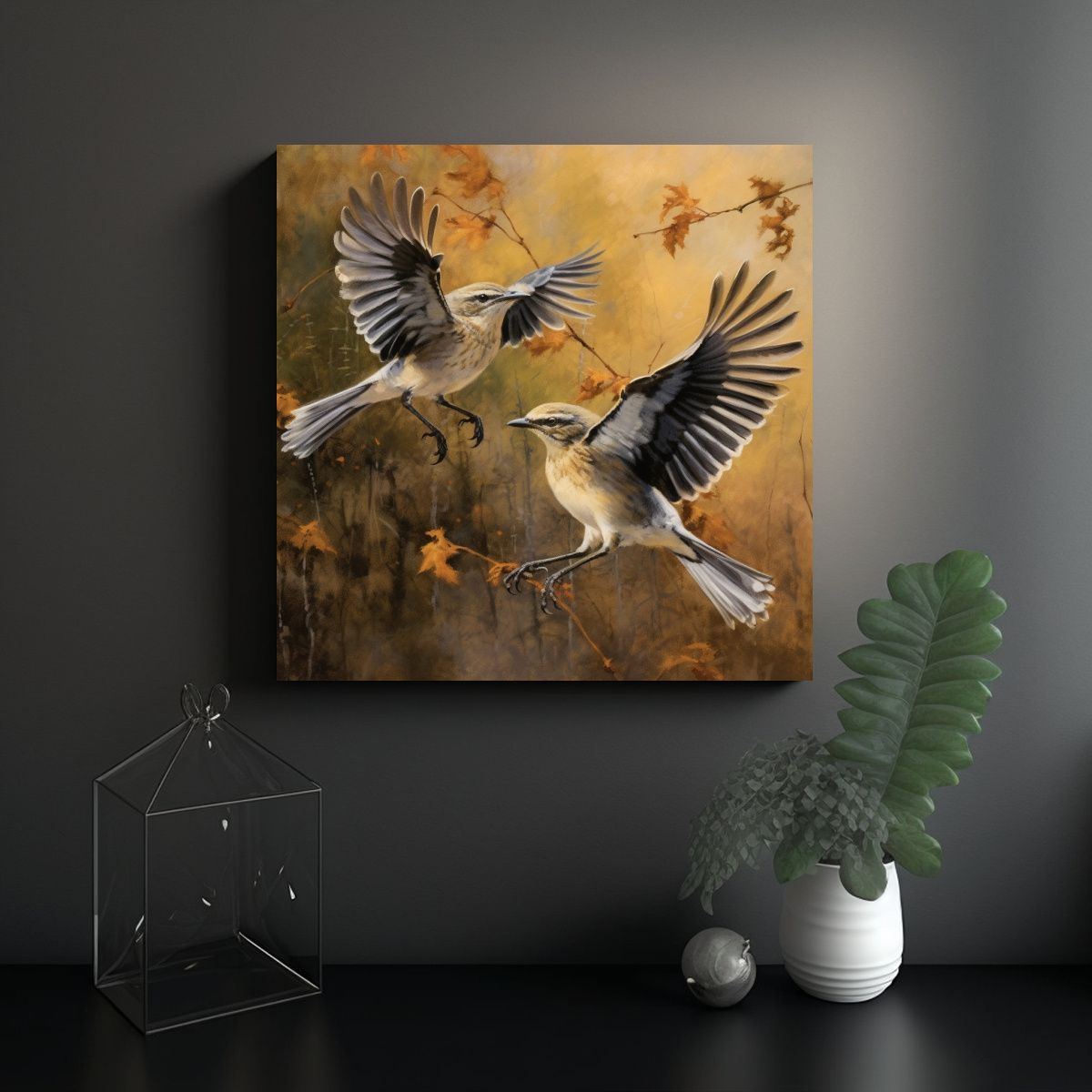 GENERICO - Cuadro Acuarela Mockingbird Macho Y Hembra 70x70 Cm