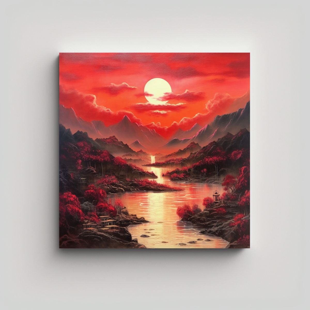 GENERICO - Lienzo Conceptual Sol Rojo Emerge Al Este 90x90 Cm