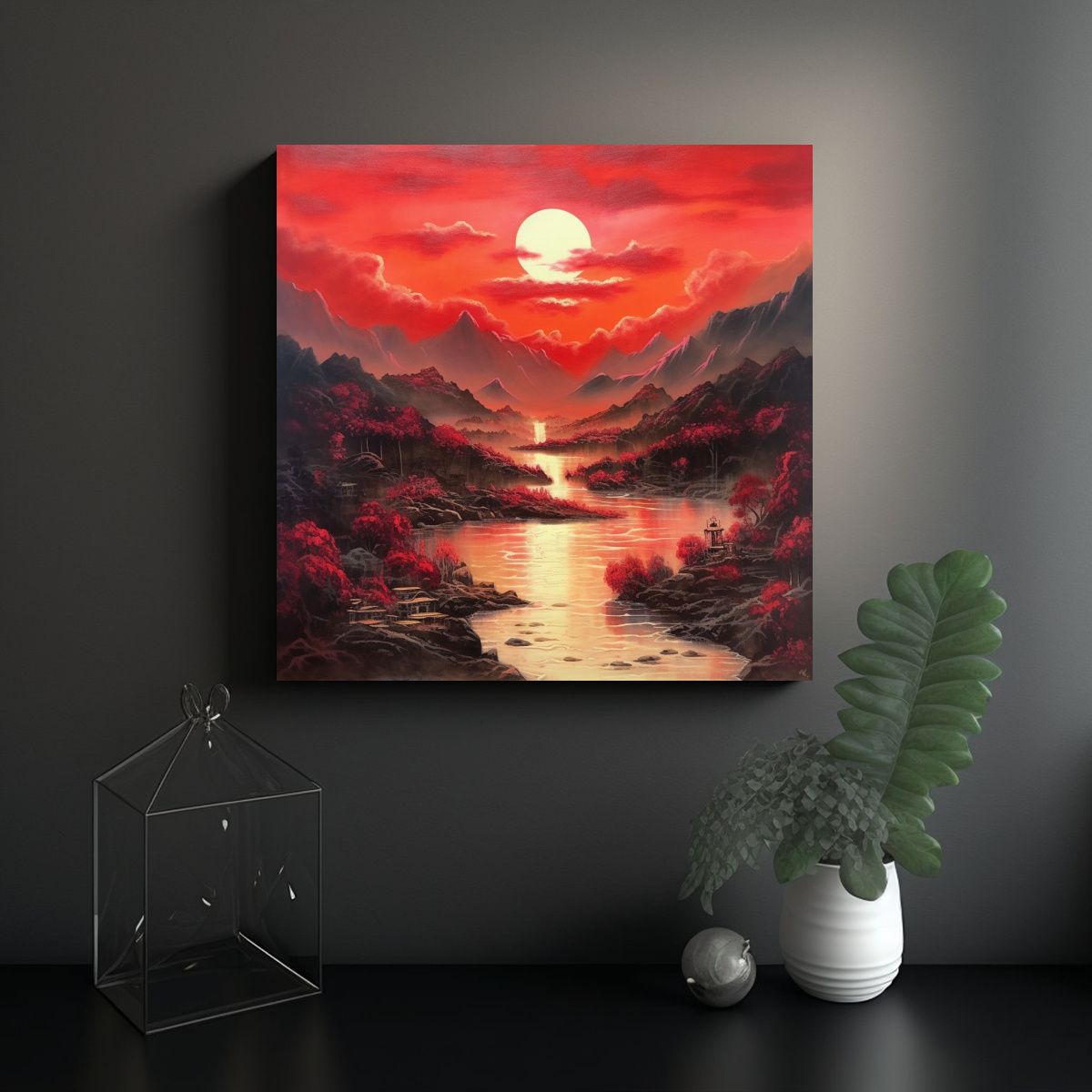 GENERICO - Lienzo Conceptual Sol Rojo Emerge Al Este 90x90 Cm