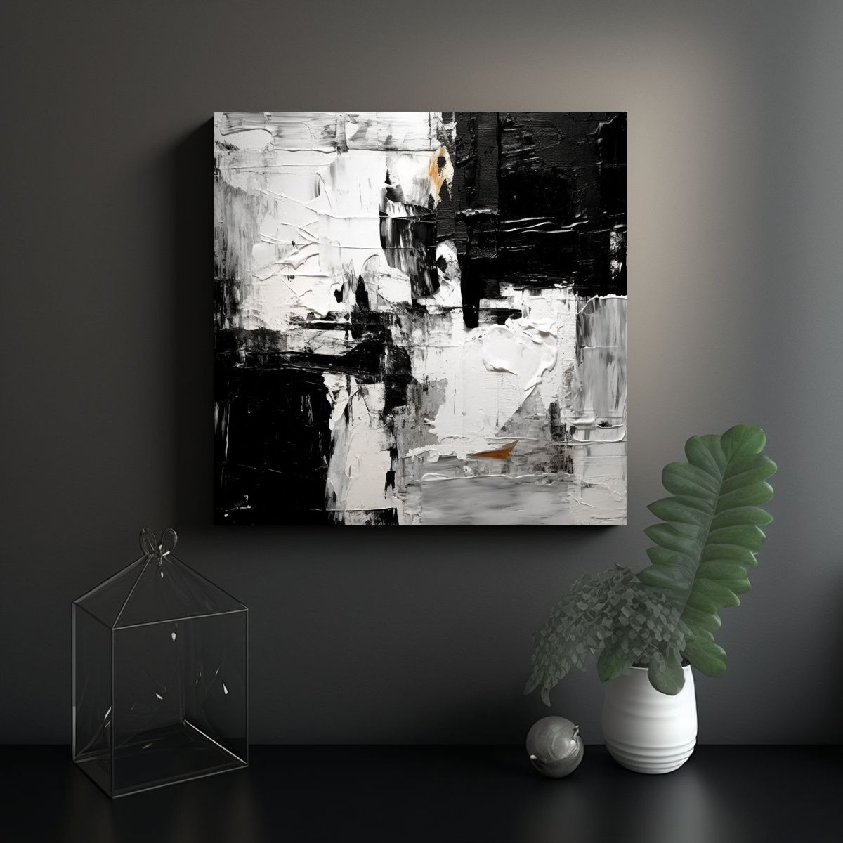 GENERICO - Cuadro Abstracto En Blanco Y Negro Con Temática 70x70 Cm