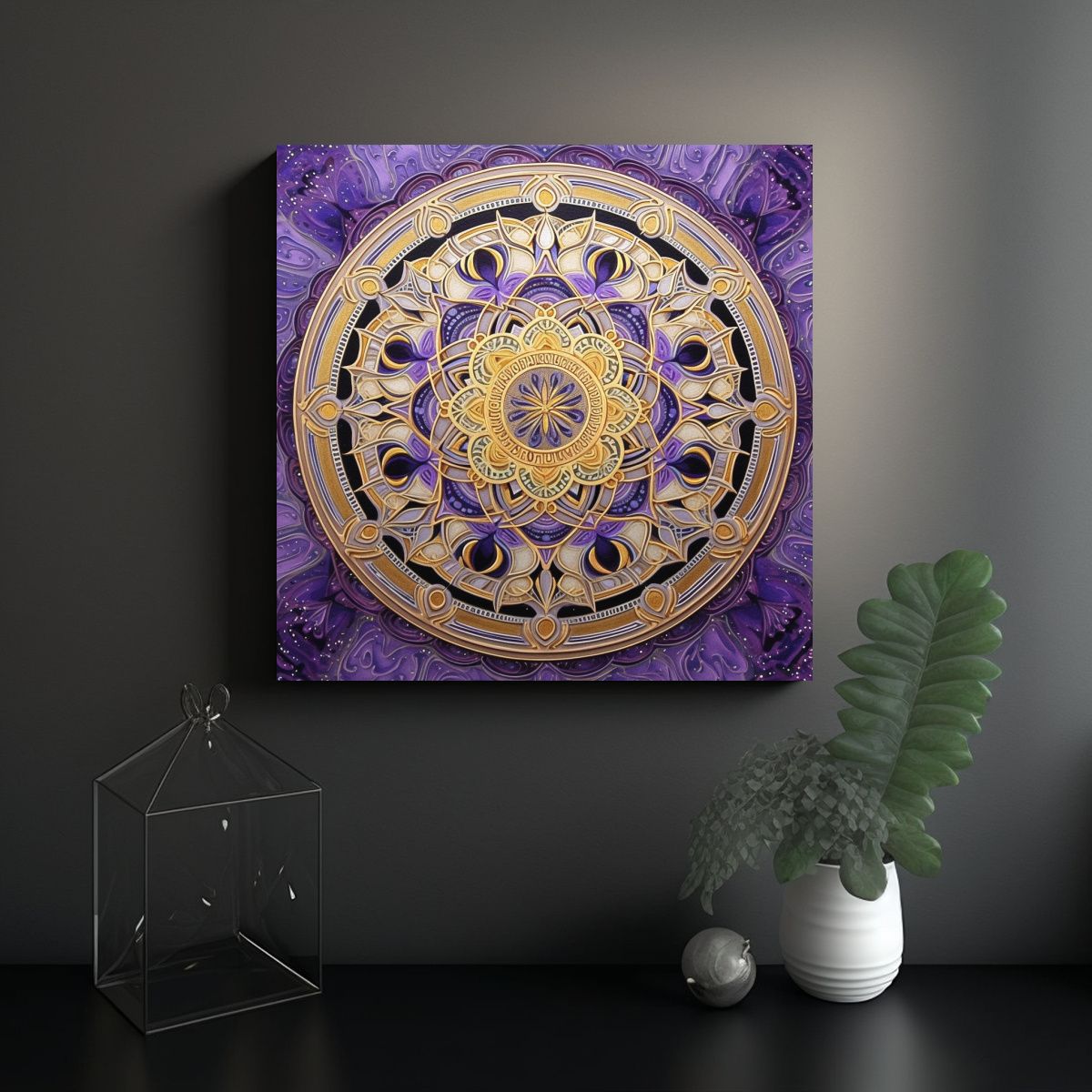 GENERICO - Cuadro Acuarela Mandala Luminoso En Tonos Morado 80x80 Cm.