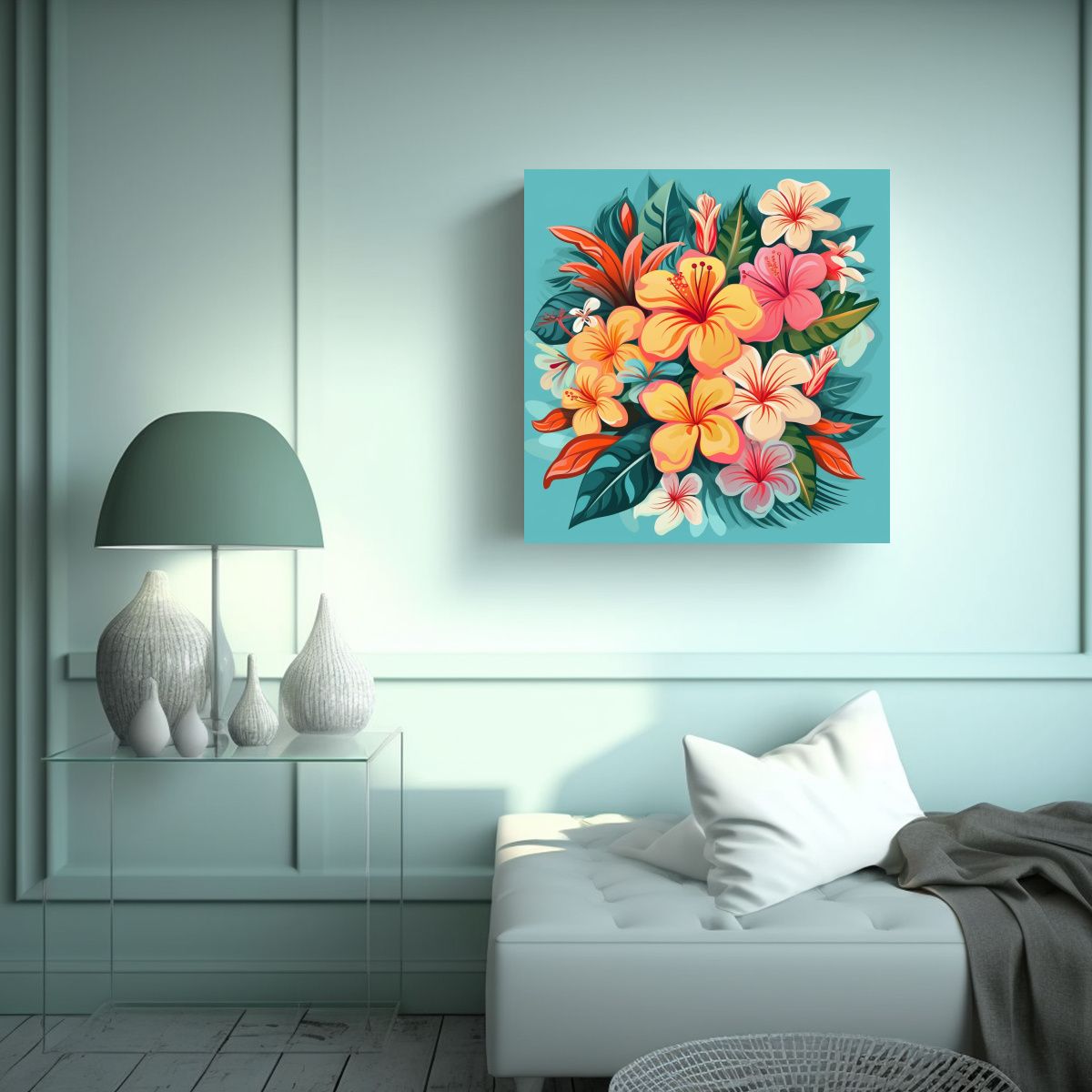 GENERICO - Cuadro Decorativo Hawaii Flores En Pastel Y 90x90 Cm