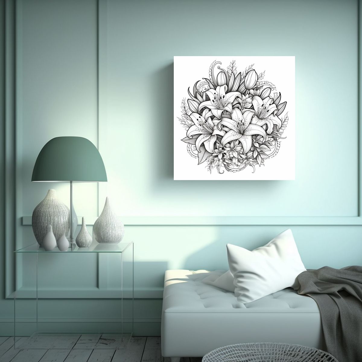 GENERICO - Cuadro Decorativo Canva Bouquet De Lirios Y 70x70 Cm.