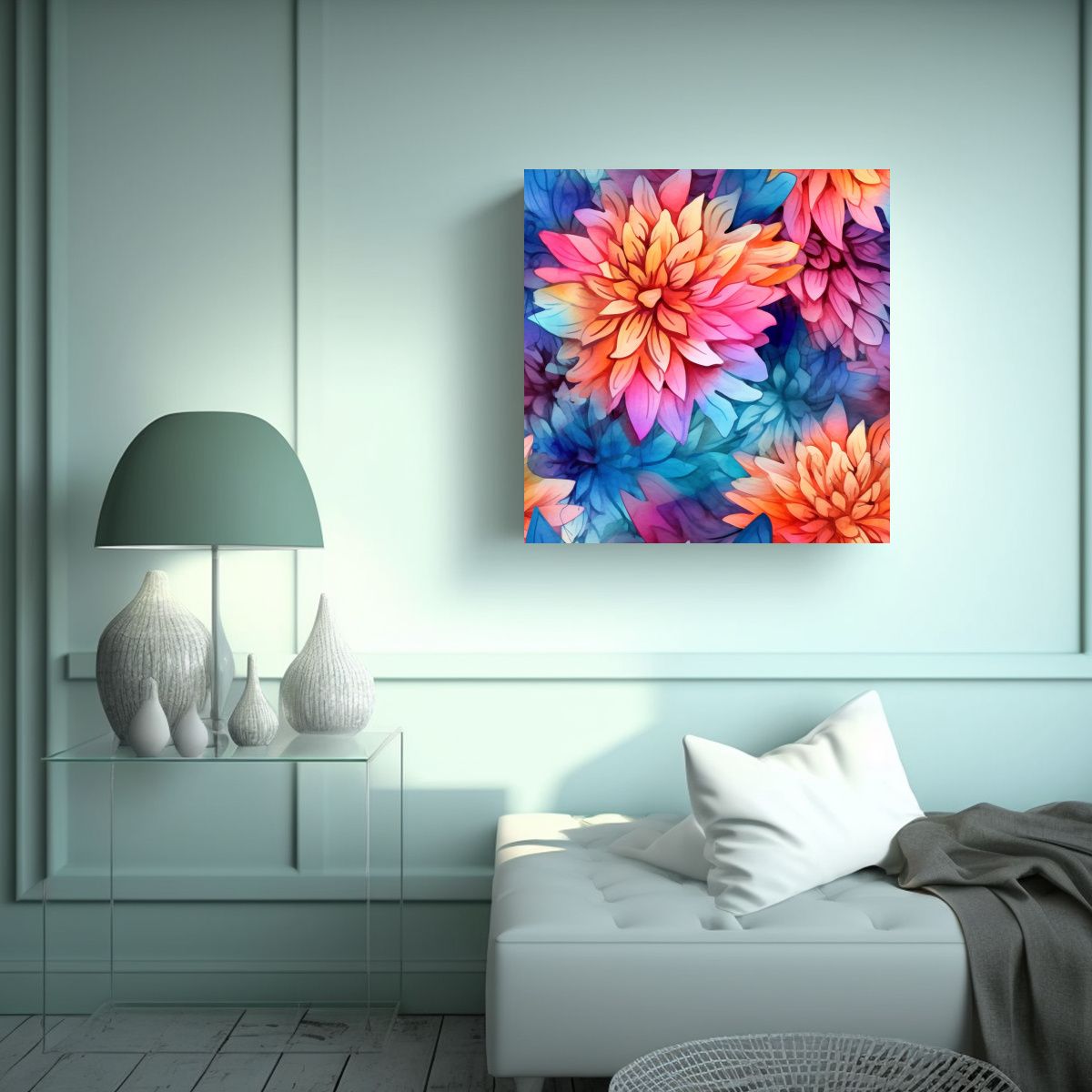 GENERICO - Dahlia Y Arte De Finas Líneas Cuadros 70x70 Cm.