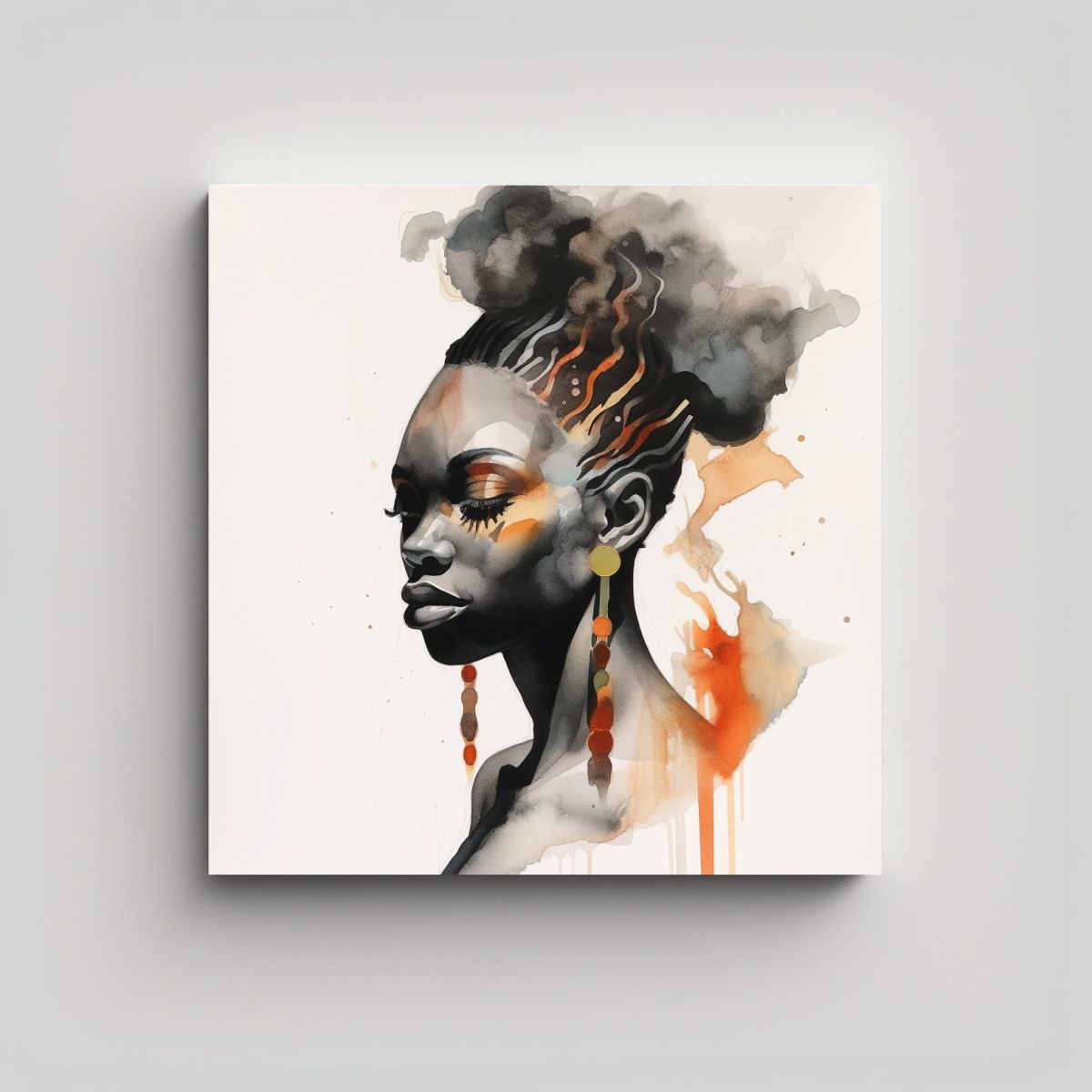 GENERICO - Cuadro Clásico De Mujer Negra En Acuarela Para 80x80 Cm