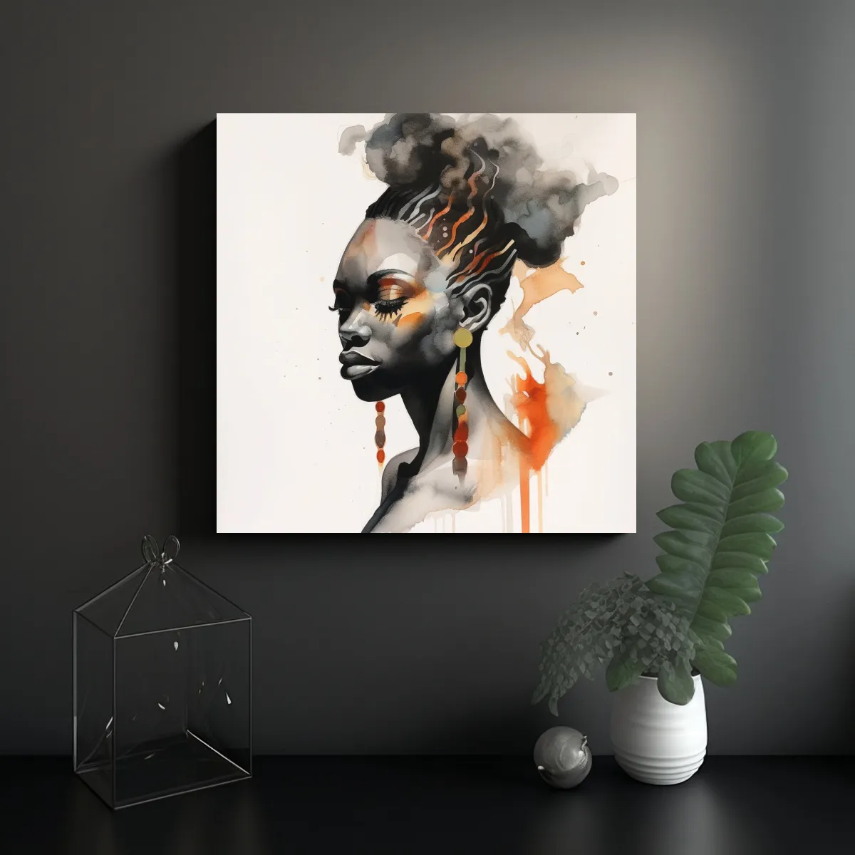 GENERICO - Cuadro Clásico De Mujer Negra En Acuarela Para 80x80 Cm