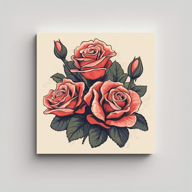 GENERICO - Ilustración Vectorial De Rosas En Cuadro 90x90 Cm
