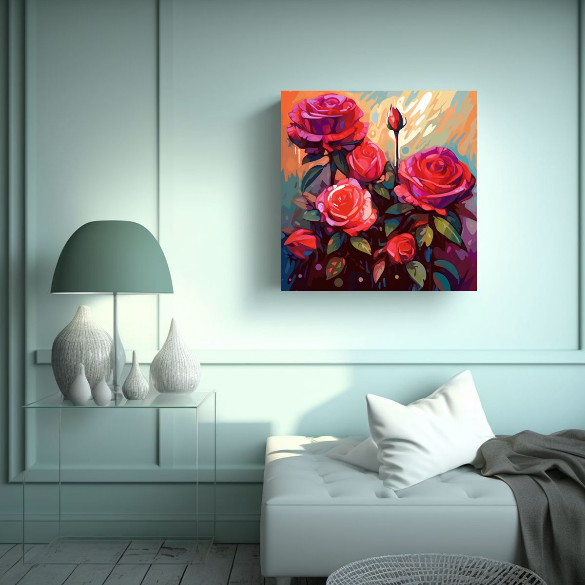 GENERICO - Bello Arte Moderno De Rosas Rojas Vibrantes 80x80 Cm