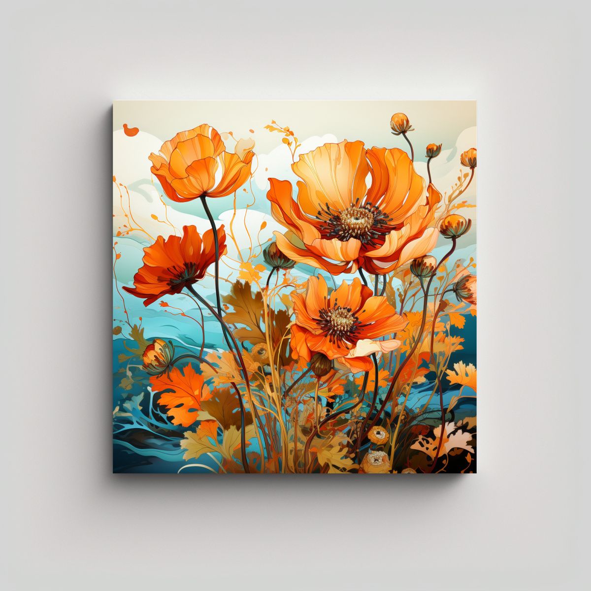GENERICO - Cuadro Contraste Hierbas Menta Naranja Y Oro 80x80 Cm.