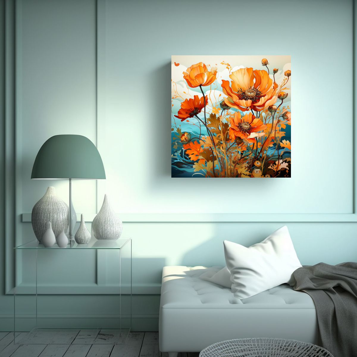 GENERICO - Cuadro Contraste Hierbas Menta Naranja Y Oro 80x80 Cm.
