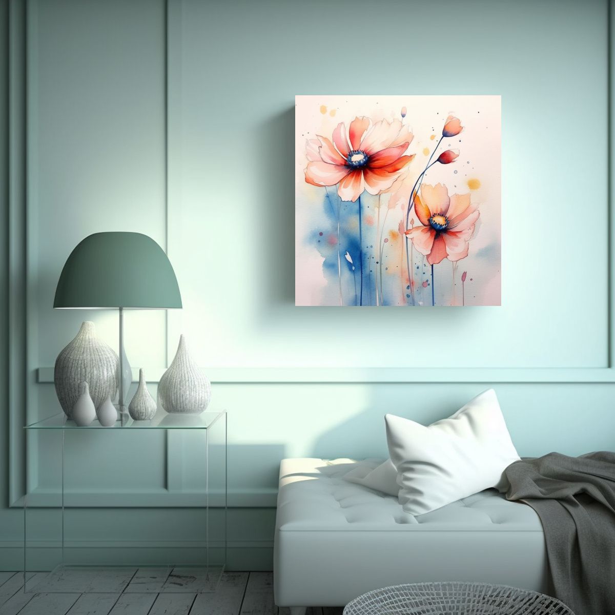 GENERICO - Cuadro Creativo De Flores Simples En Acuarela 80x80 Cm