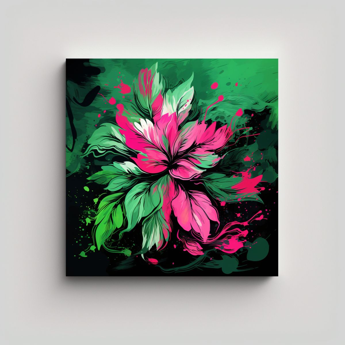 GENERICO - Cuadro Neonoir Alegría Verde Y Rosa Alta Calidad 90x90 Cm