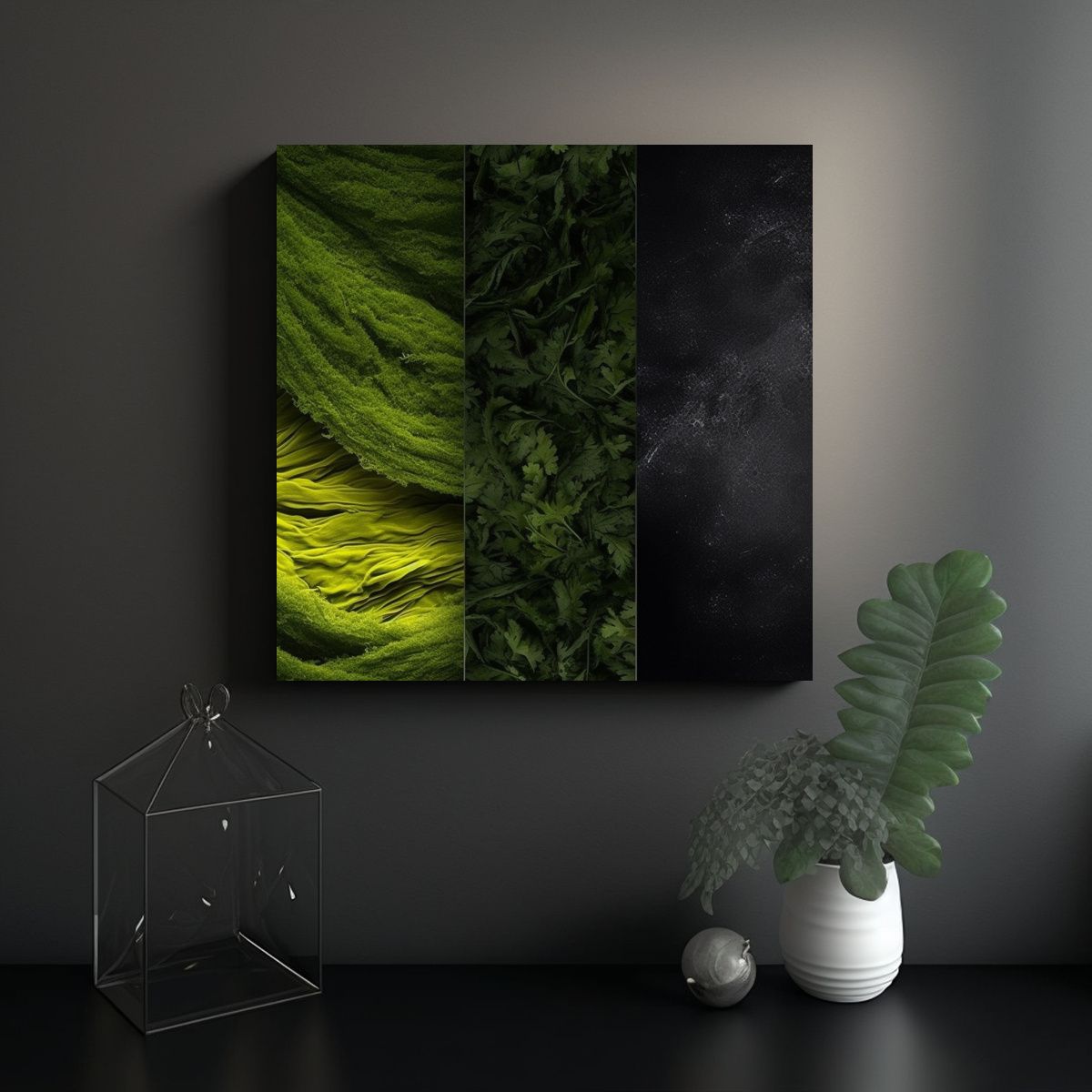 GENERICO - Cuadro Abstracto Estilo Matcha Y Carbón Al 80x80 Cm