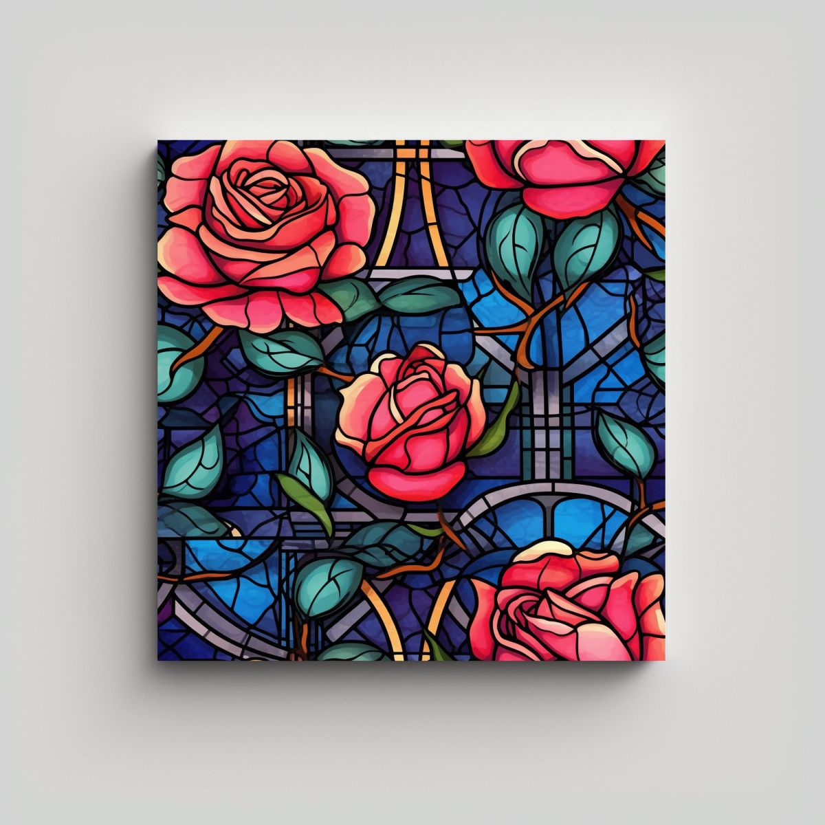 GENERICO - Elegantes Rosas En Vidrieras Arte Conceptual En 80x80 Cm
