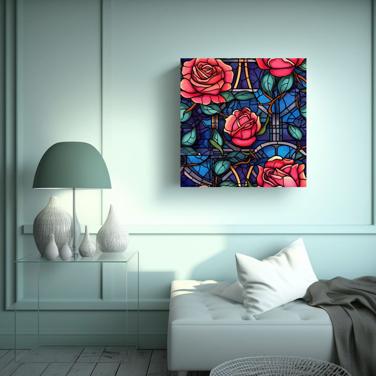 GENERICO - Elegantes Rosas En Vidrieras Arte Conceptual En 80x80 Cm