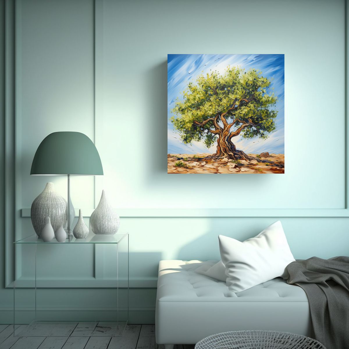 GENERICO - Cuadro Pintura Abstracta De Un árbol De Olivo 70x70 Cm