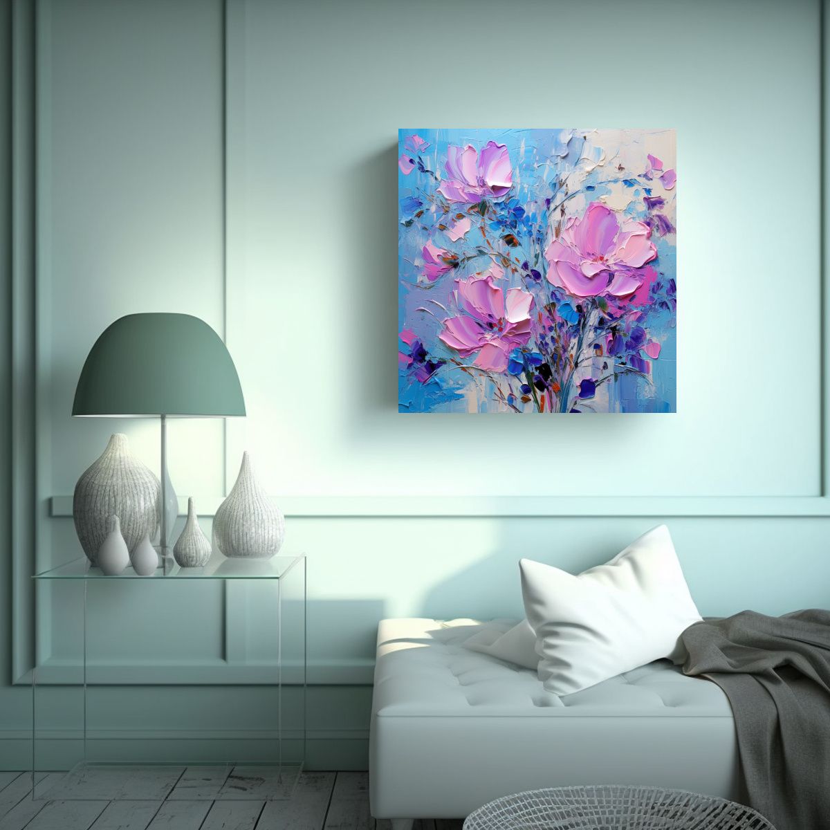 GENERICO - Arte De Pared Forma Luminosa Pintura De Flores 90x90 Cm