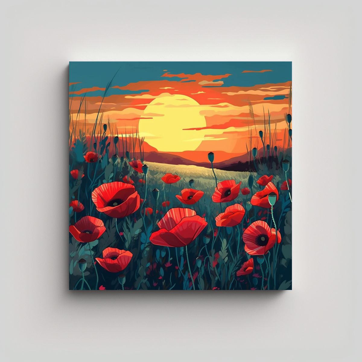 GENERICO - Abstracción Simétrica Y Campo De Amapolas Al 70x70 Cm.