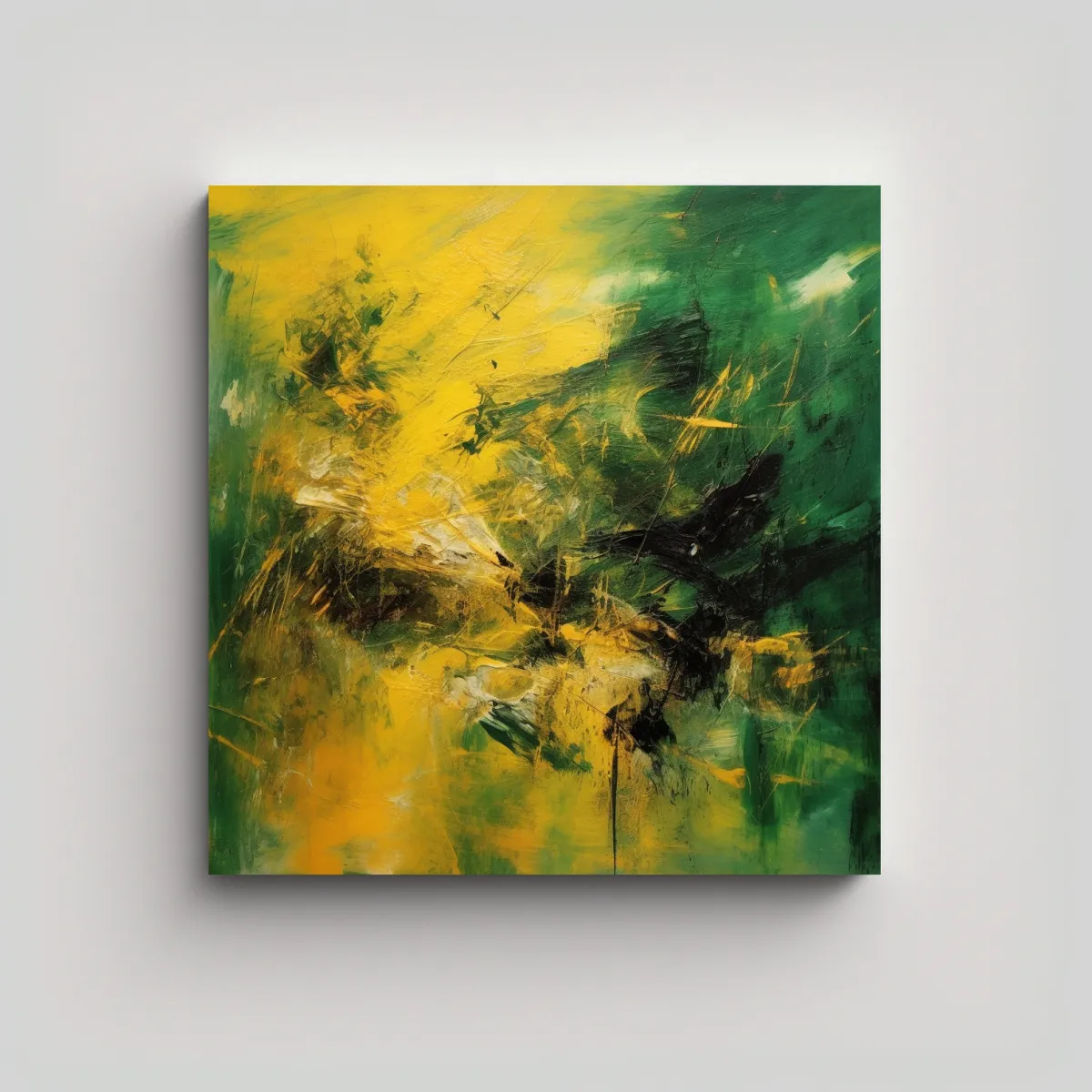 GENERICO - Pinturas Abstractas Verde Amarillo Expresionismo 80x80 Cm