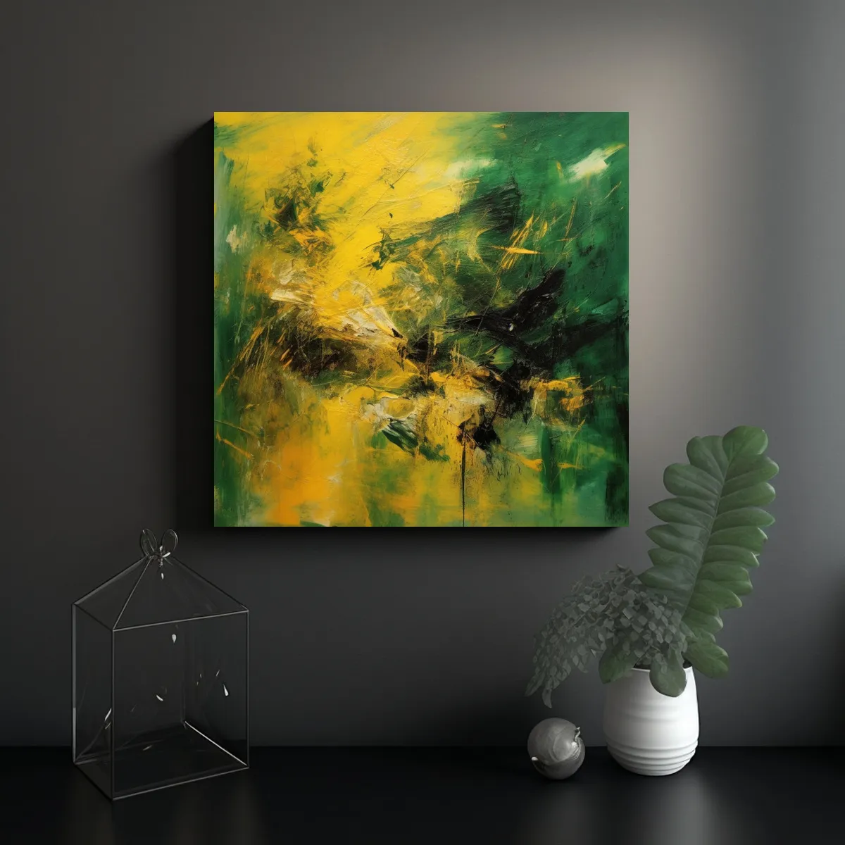 GENERICO - Pinturas Abstractas Verde Amarillo Expresionismo 80x80 Cm