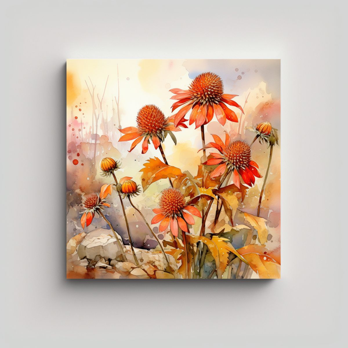 GENERICO - Cuadro Abstracto De Flores De Girasol En Colores 70x70 Cm