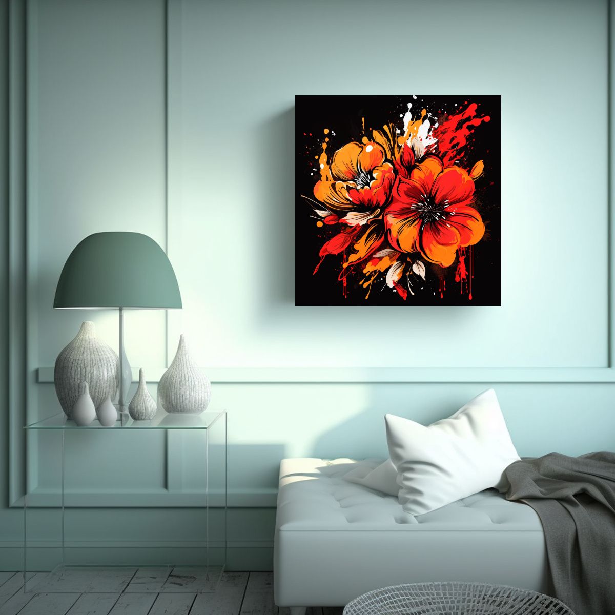 GENERICO - Cuadro De Arte Fino En Rojo Y Naranja Con 80x80 Cm