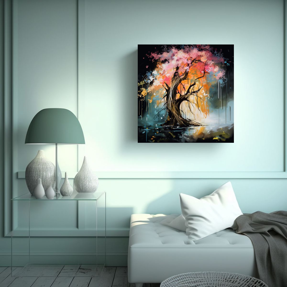 GENERICO - 1 Cuadro Fotografía Árbol De Sauce En Colores 70x70 Cm.