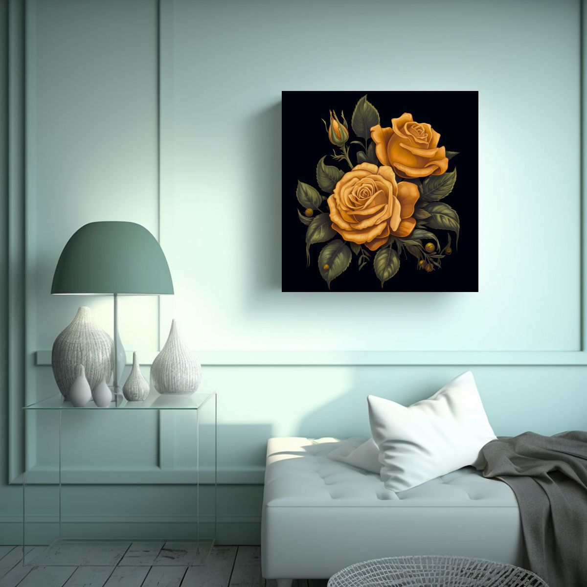 GENERICO - Arte Mural Gótico Único Rosa Amarilla Con 90x90 Cm.