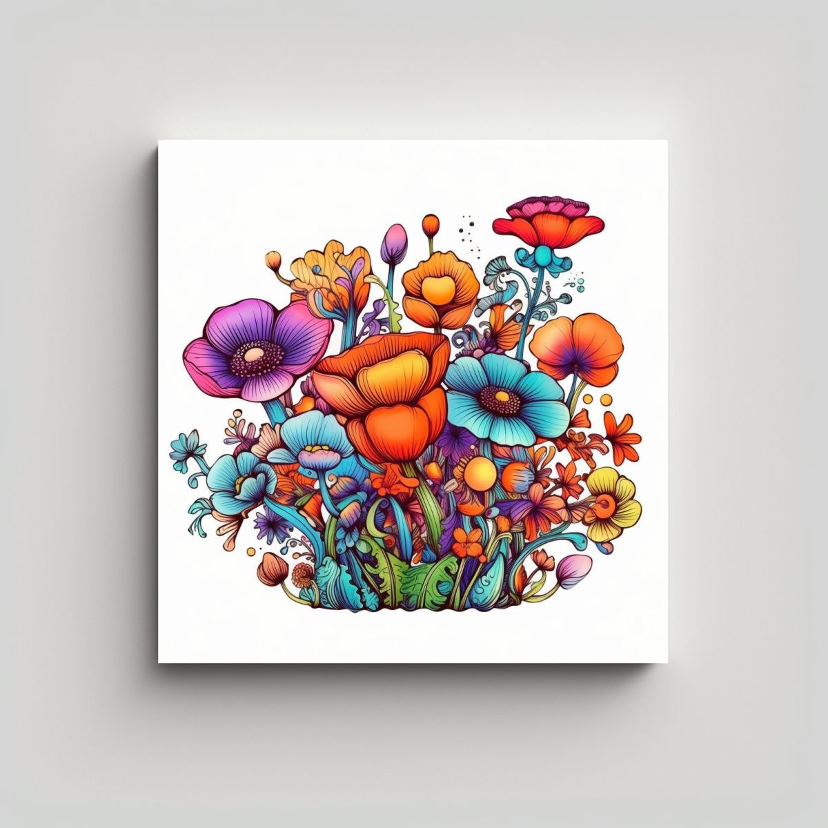 GENERICO - Ilustración Brillante De Flores Mágicas 70x70 Cm