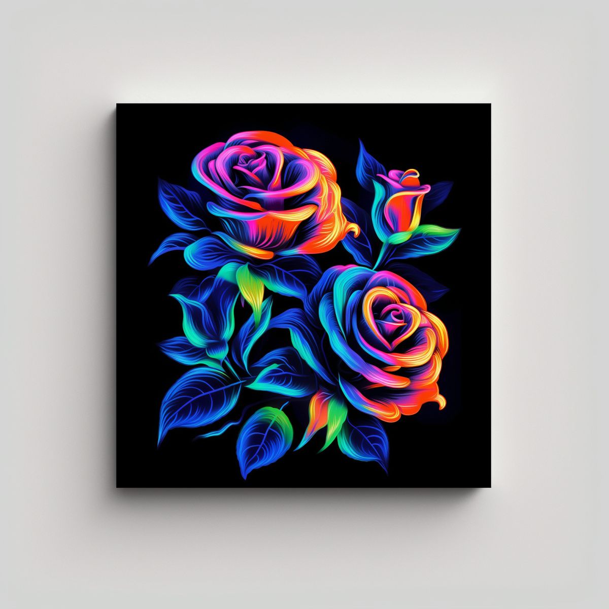 GENERICO - Roses Neon En Bastidor Cuadro Digital 90x90 Cm.