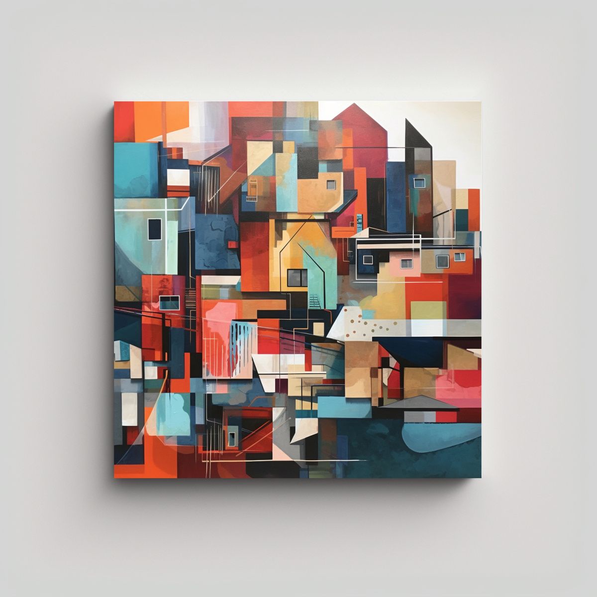 GENERICO - Cuadros Abstractos De Paisajes Urbanos En Lienzo 90x90 Cm