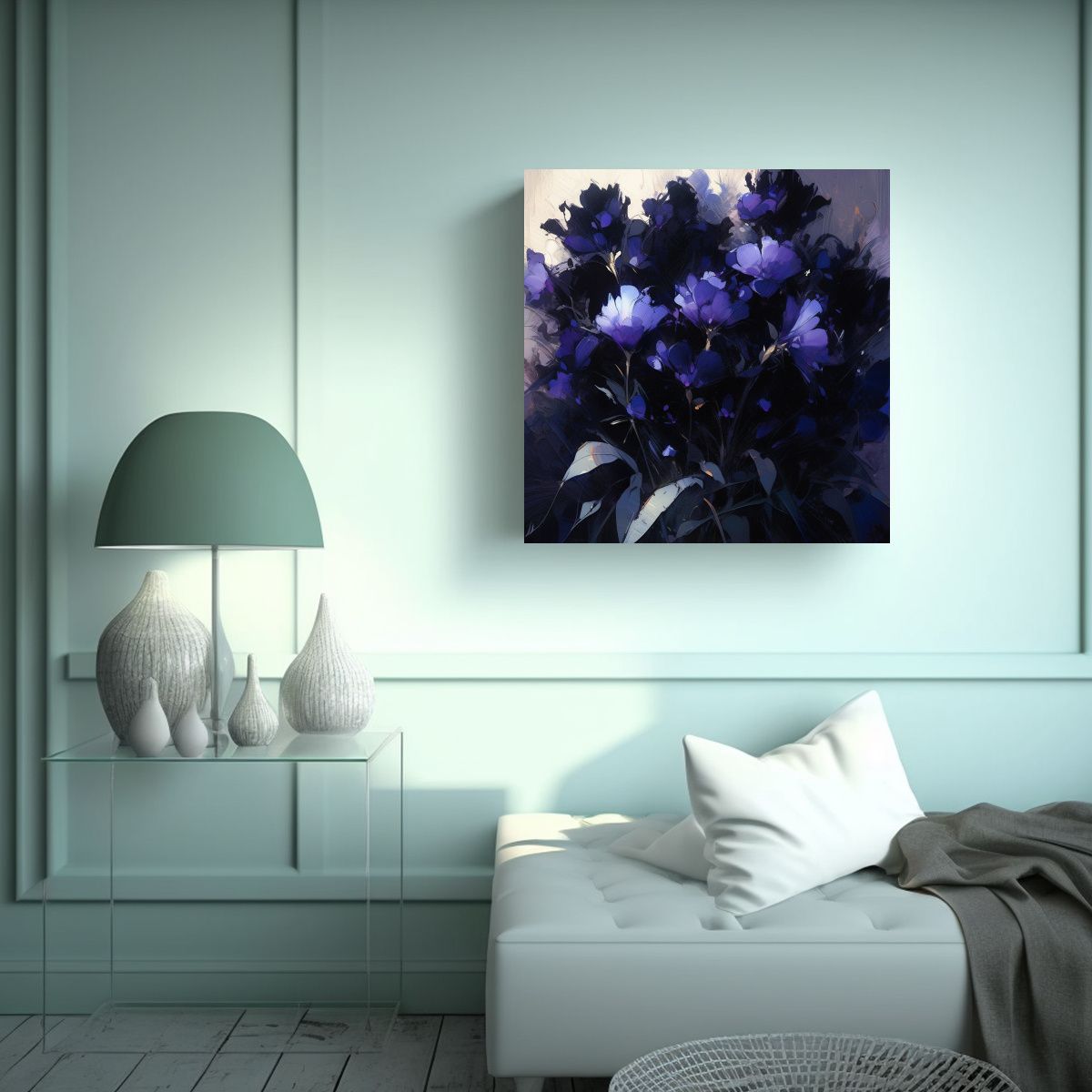 GENERICO - Lienzo Finas Líneas Reflejo Morado Y Negro 90x90 Cm