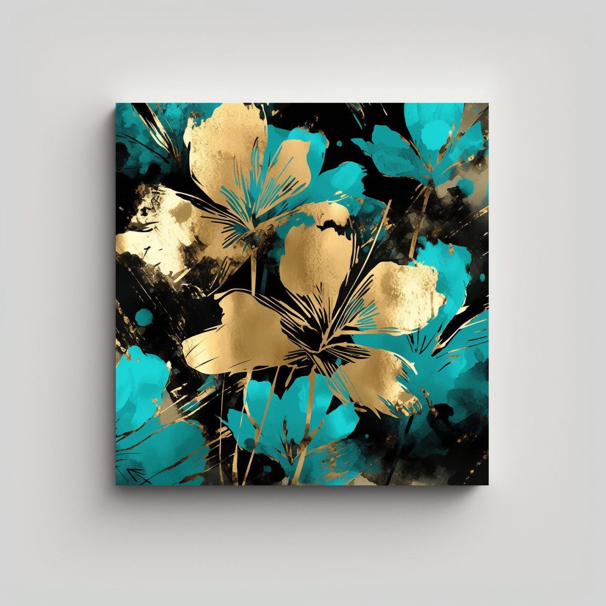 GENERICO - Composición Cuadro Contraste Turquesa Y Dorado 80x80 Cm