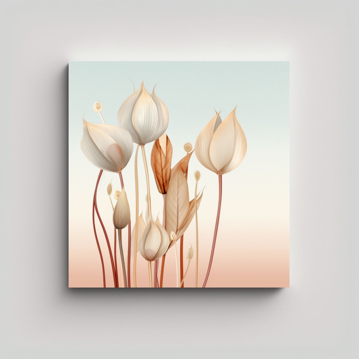 GENERICO - Ilustración Abstracta En Lienzo Con Hojas Secas 80x80 Cm.