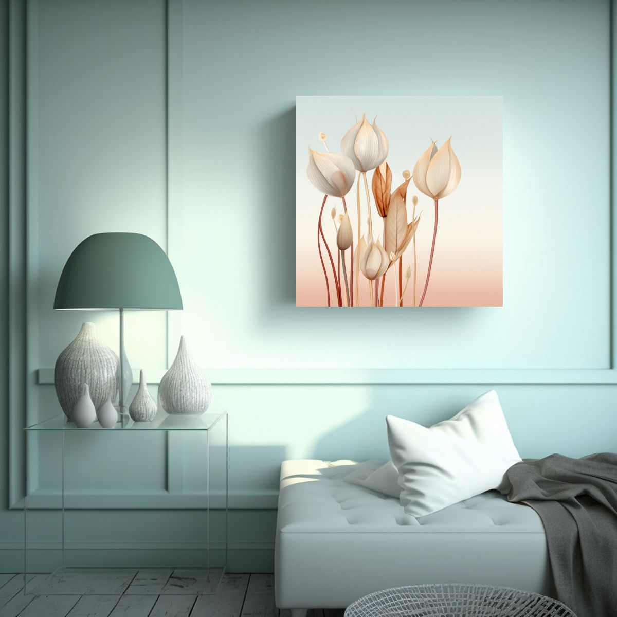 GENERICO - Ilustración Abstracta En Lienzo Con Hojas Secas 80x80 Cm.