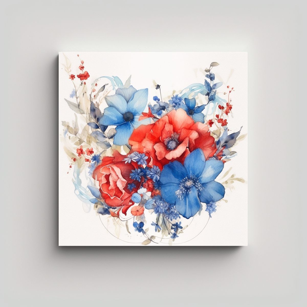 GENERICO - Ilustración Floral En Acuarela Composición 70x70 Cm