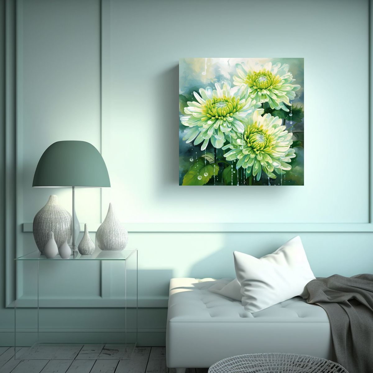 GENERICO - Exposición De Pintura Abstracta Con Flores De 80x80 Cm.