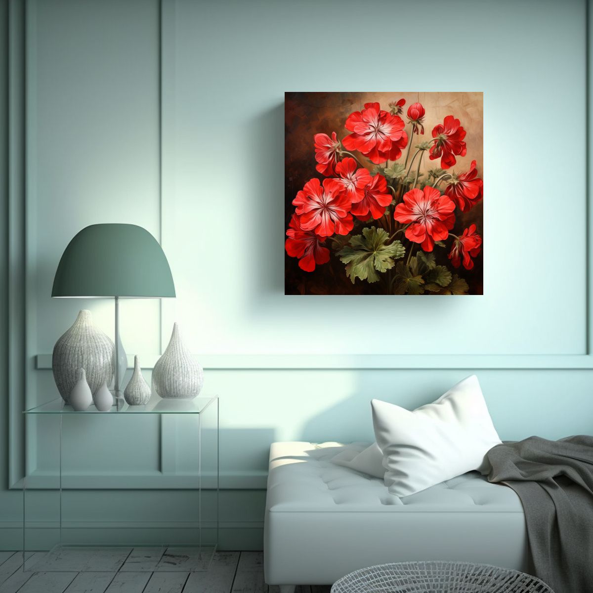 GENERICO - Pintura Abstracta De Flores De Geranio Moderna De 80x80 Cm