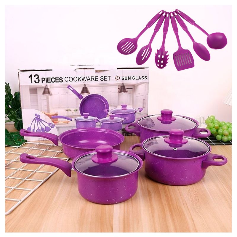 IRM - Ollas Antiadherente Juego De Ollas + Utensilios 13 Pcs Color lila