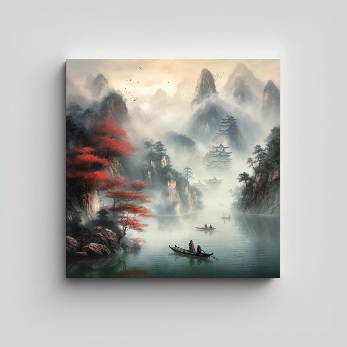 GENERICO - Pintura Paisaje Chino Contrasta Con Belleza De La 90x90 Cm