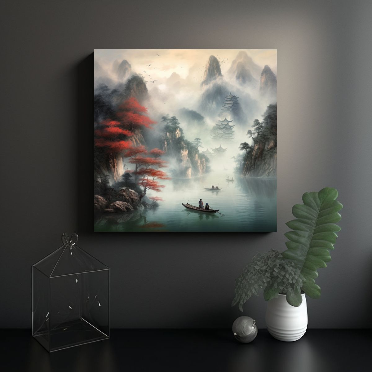 GENERICO - Pintura Paisaje Chino Contrasta Con Belleza De La 90x90 Cm