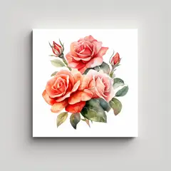 GENERICO - Ilustración En Acuarela De Rosas Tela En 90x90 Cm