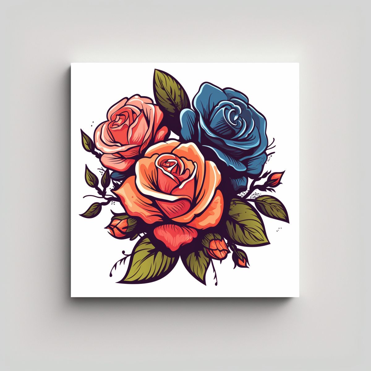 GENERICO - Cuadro Retro Rosa Flores Expresión Gama Colores 70x70 Cm