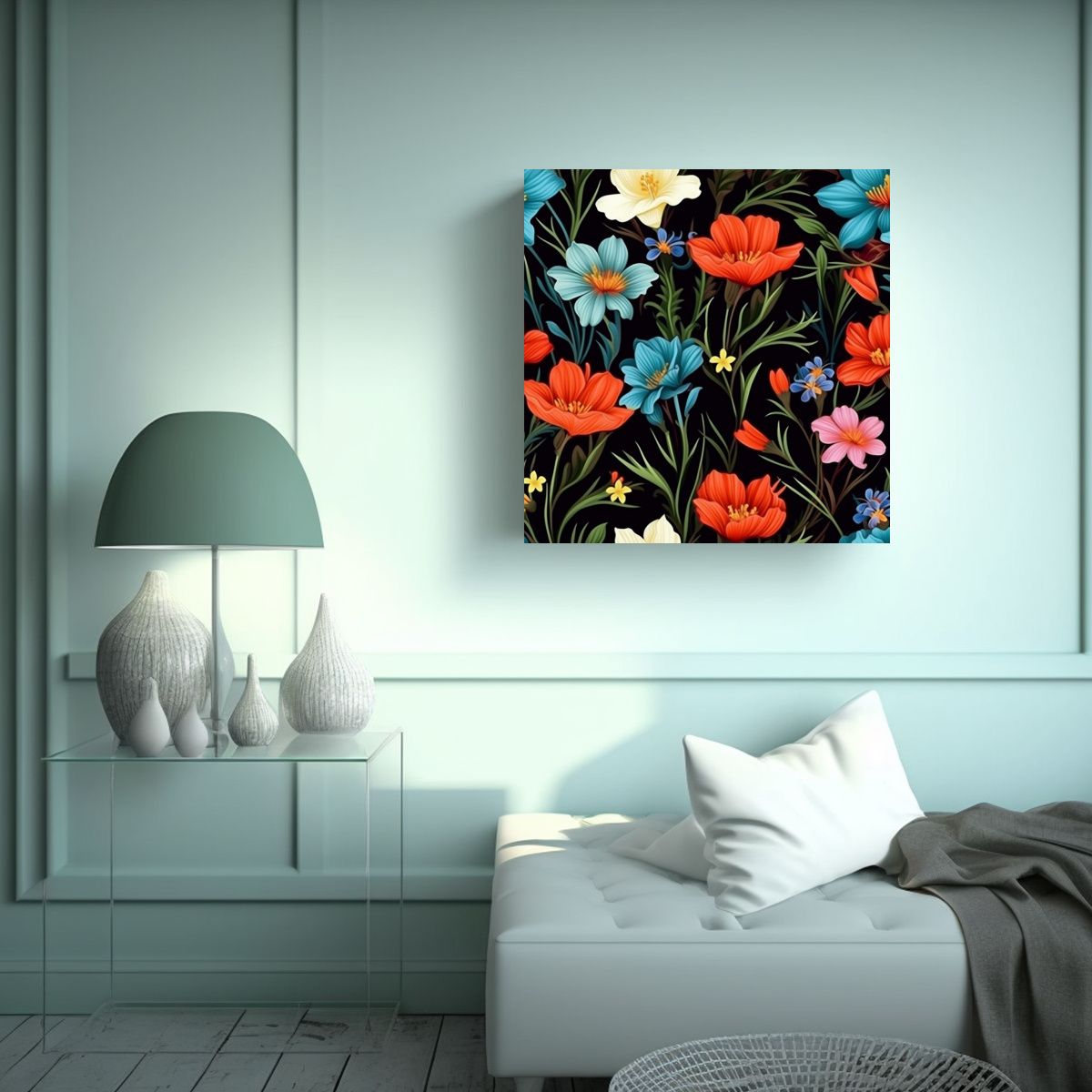 GENERICO - Patrón Intenso En Lienzo Flores Silvestres 70x70 Cm