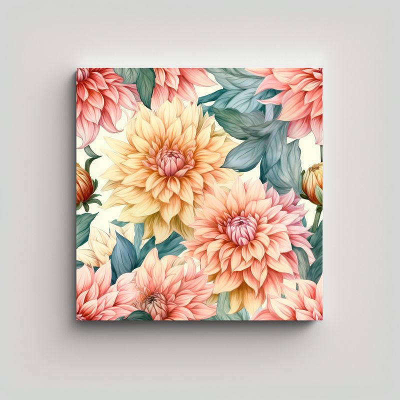 GENERICO - Patrón Continuo De Dahlia Vintage En Lienzo De 90x90 Cm